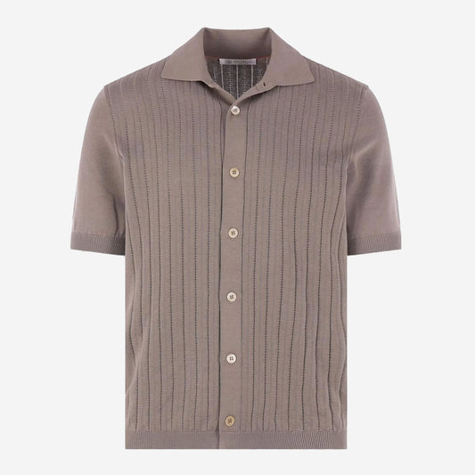 Brunello Cucinelli Cotton Textured Rib Knit Shirt