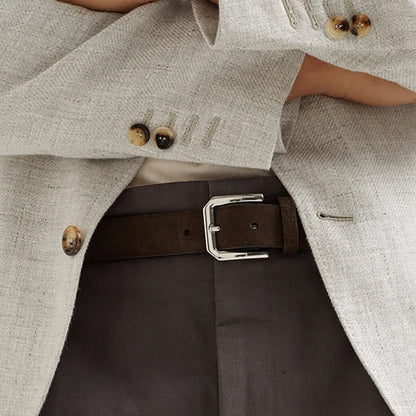 Brunello Cucinelli Square Buckle And Tip Reversed Leather Belt