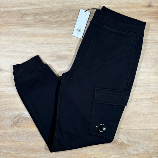 CP Company Diagonal Raised Fleece Lens Sweatpants in Black Castmark