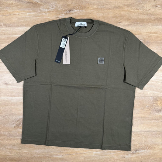 Stone Island Combed Organic Cotton Patch Logo T-Shirt in Military Green Castmark