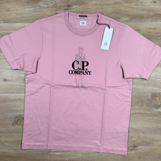 CP Company 30/2 Mercerized Jersey Twisted British Sailor T-Shirt in Misty Rose - Pink Castmark