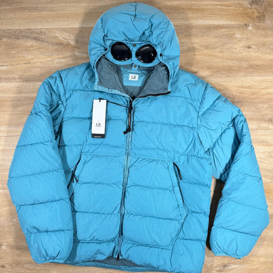 CP Company Chrome-R Goggle Down Jacket in Aegean Blue Castmark
