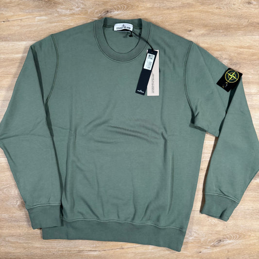 Stone Island Organic Cotton Fleece Sweatshirt in Musk Green Castmark