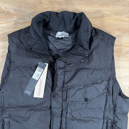 Stone Island Crinkle Reps NY Nylon Down Vest in Black Castmark