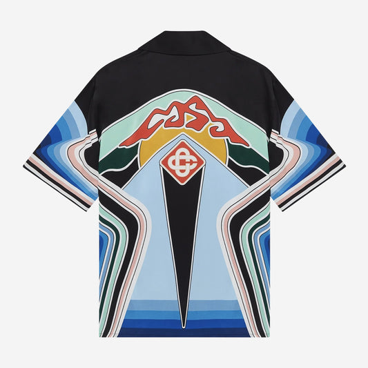 Casablanca Graphic Mountain Short-Sleeve Silk Shirt