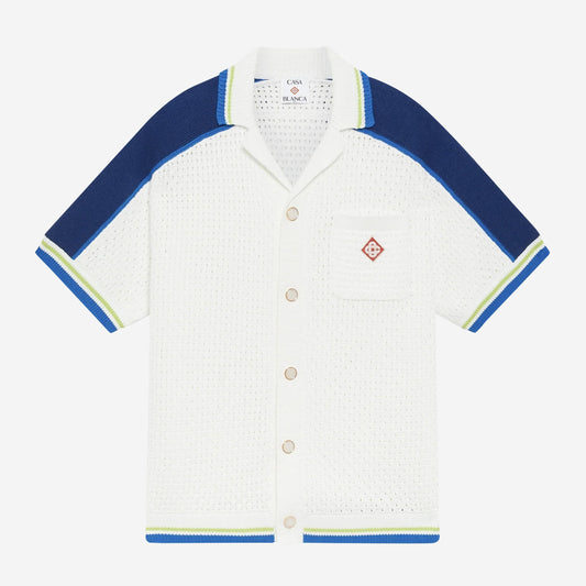 Casablanca White & Blue Short Sleeve Crochet Shirt