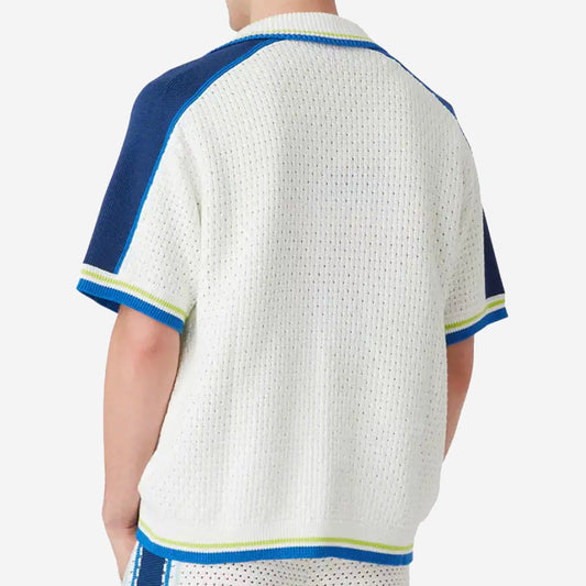 Casablanca White & Blue Short Sleeve Crochet Shirt