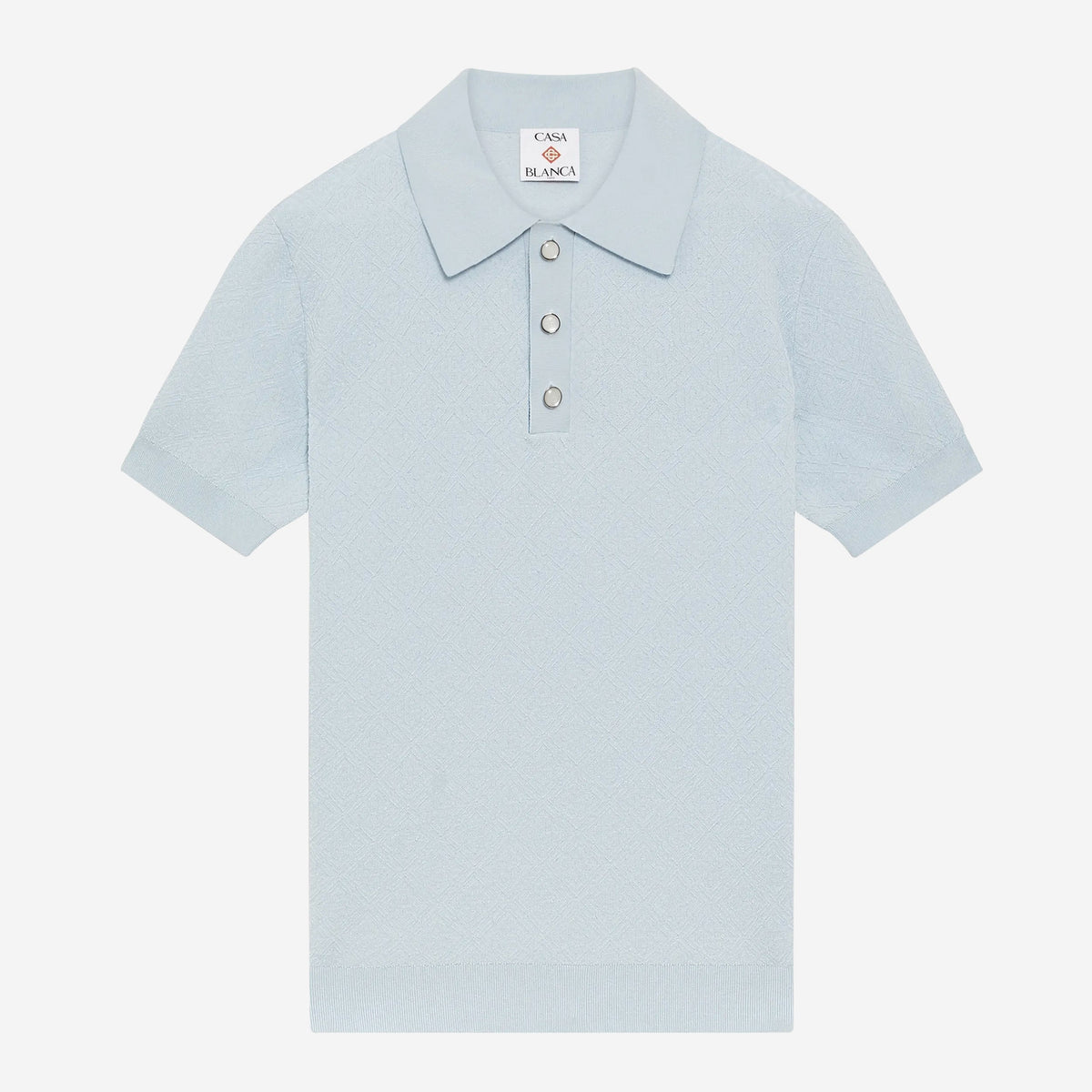 Casablanca Blue Pointelle Monogram Short Sleeve Polo Shirt