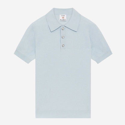 Casablanca Blue Pointelle Monogram Short Sleeve Polo Shirt