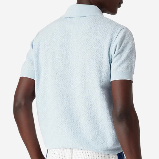 Casablanca Blue Pointelle Monogram Short Sleeve Polo Shirt