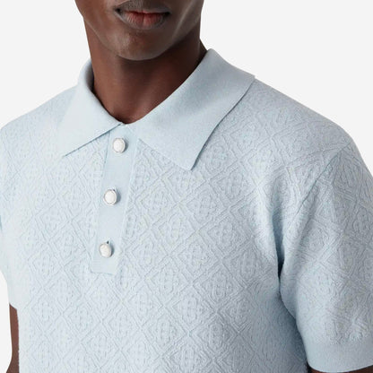 Casablanca Blue Pointelle Monogram Short Sleeve Polo Shirt