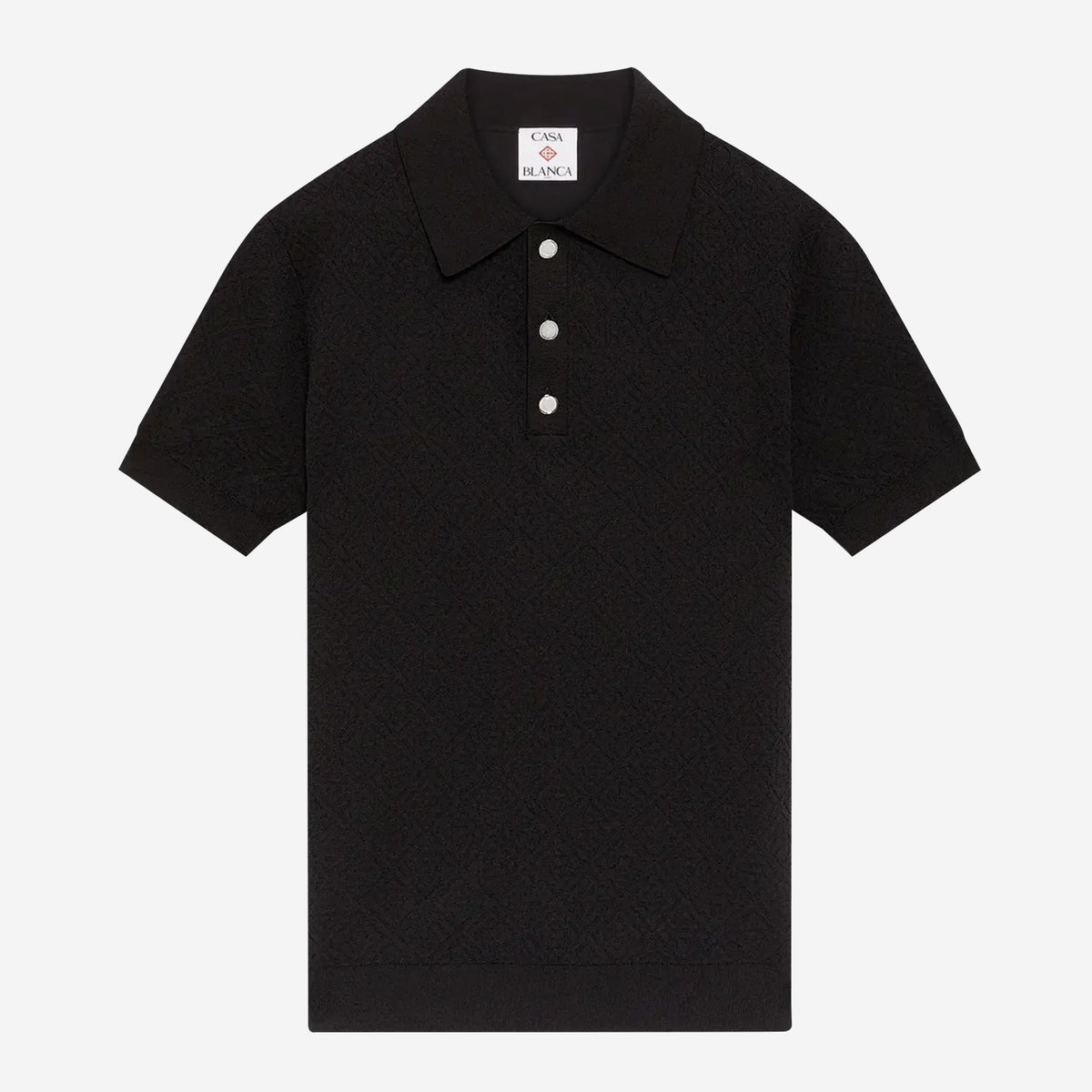 Casablanca Black Pointelle Monogram Short Sleeve Polo Shirt