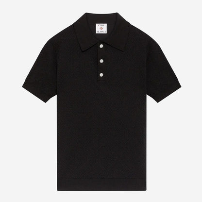 Casablanca Black Pointelle Monogram Short Sleeve Polo Shirt