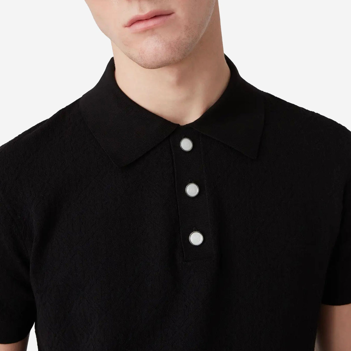 Casablanca Black Pointelle Monogram Short Sleeve Polo Shirt