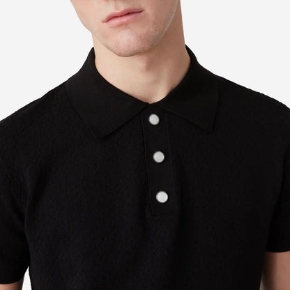 Casablanca Black Pointelle Monogram Short Sleeve Polo Shirt