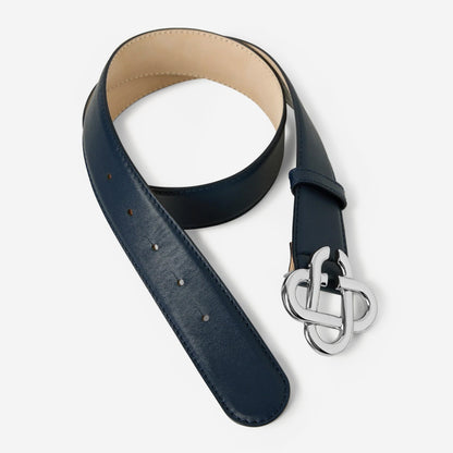 Casablanca Navy & Silver Classic Leather CC Logo Belt