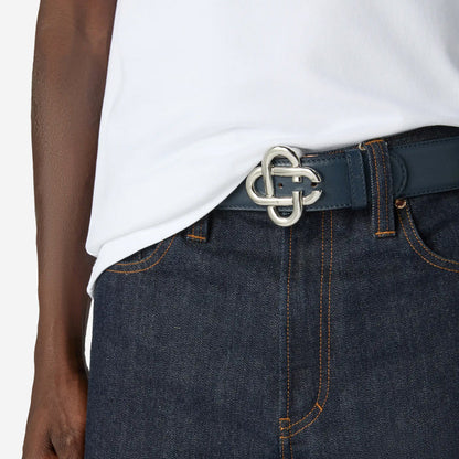 Casablanca Navy & Silver Classic Leather CC Logo Belt