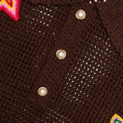 Crochet Polo with Patches - Brown