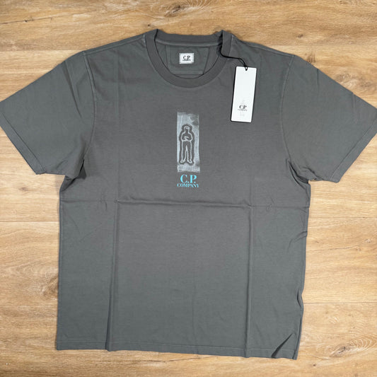 CP Company 24/1 Front and Back Logo T-Shirt in Smoked Pearl Castmark