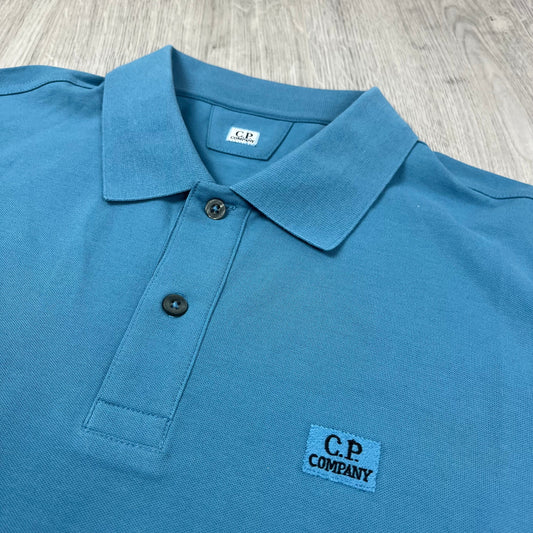 CP Company Piquet Polo Shirt - Aegean Blue Castmark