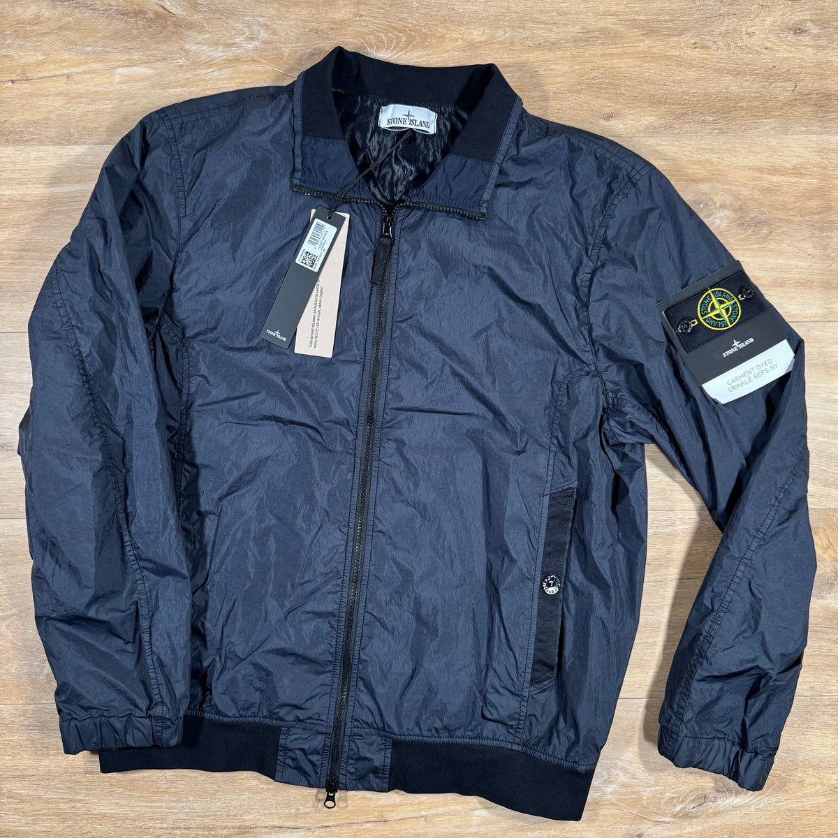 Stone Island Crinkle Reps R-NY Bomber Jacket in Navy Castmark