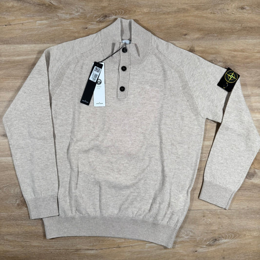 Stone Island Geelong Wool Half Button Jumper in Desert Melange Castmark