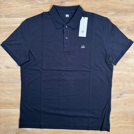CP Company Stretch Piquet Logo Polo Shirt in Black Sand Castmark