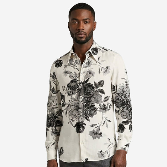 Dolce & Gabbana Flower Bouquet-Print Gold Jacquard Shirt