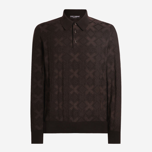 Dolce & Gabbana Wool And Silk With Microdot Print Polo Shirt