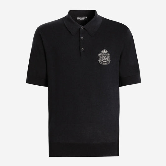 Dolce & Gabbana Heraldic Patch Cotton Knitwear Polo Shirt
