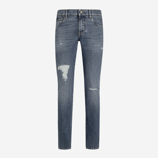 Dolce & Gabbana Distressed Skinny-Fit Stretch Cotton Jeans