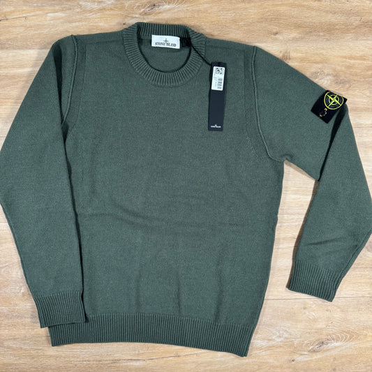 Stone Island Lambswool Crewneck Jumper in Military Green Castmark