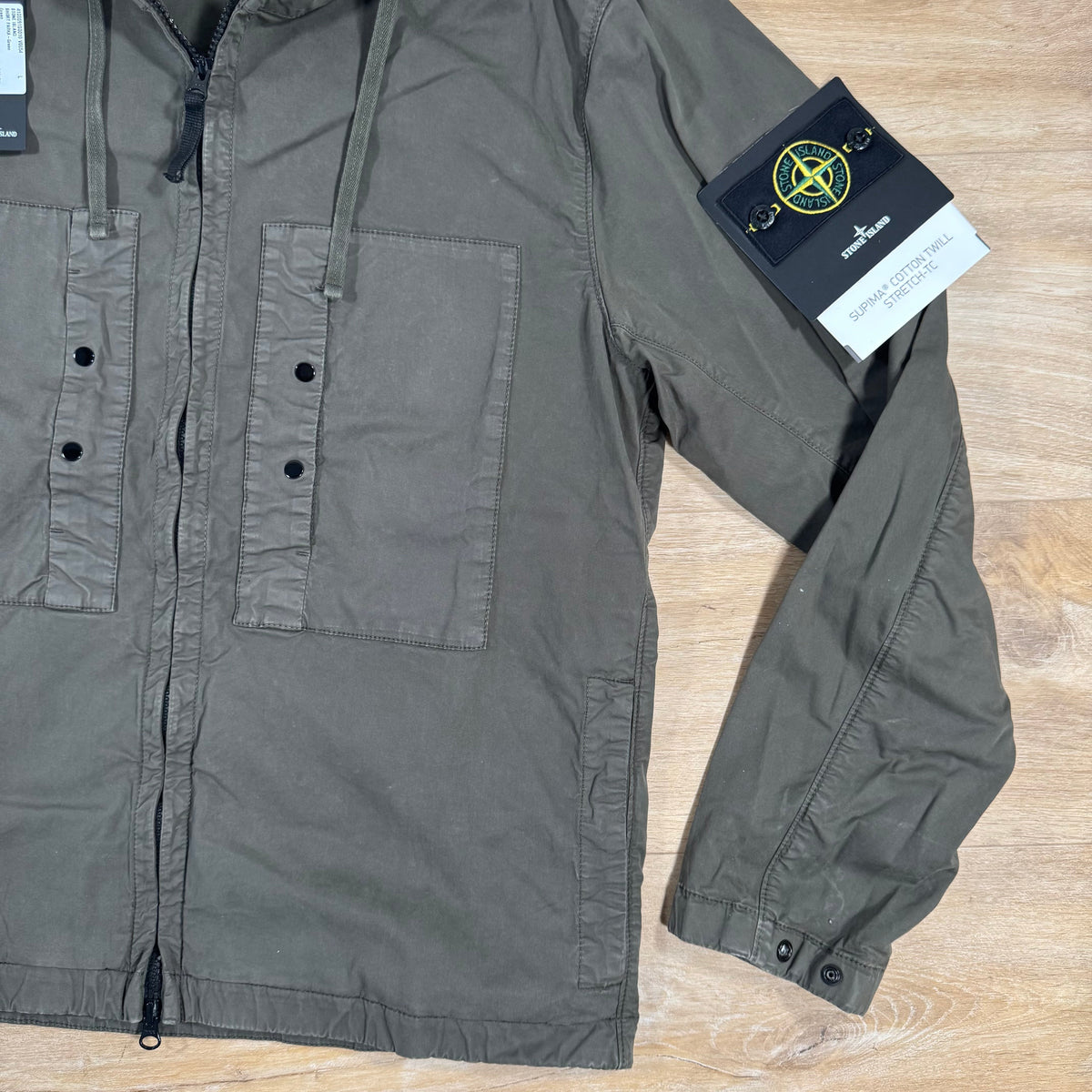 Stone Island Supima Cotton Twill Stretch-TC Jacket in Military Green Castmark