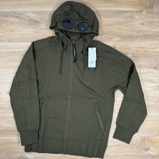 CP Company Diagonal Raised Zipped Goggle Hoodie in Ivy Green Castmark
