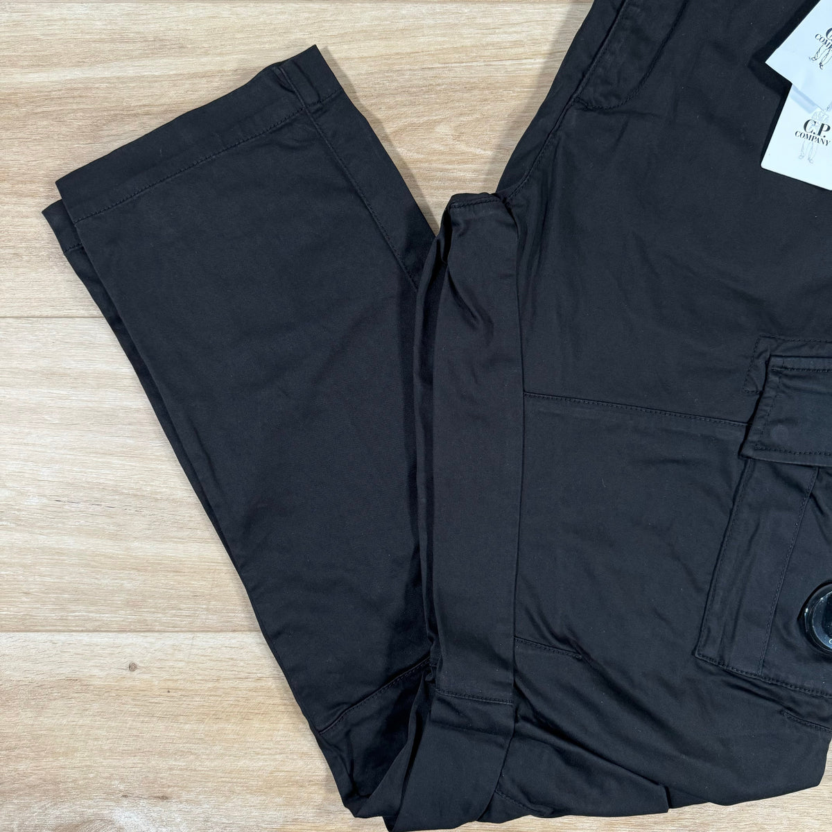 CP Company Stretch Cargo Trousers in Black Castmark