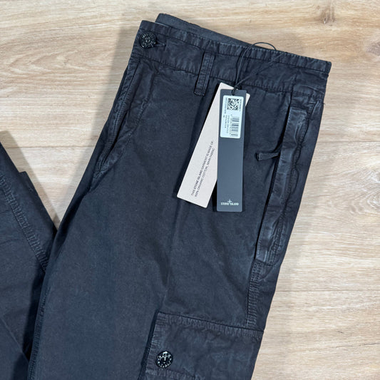 Stone Island Brushed Cotton Old Treatment Cargo Trousers in Black Castmark