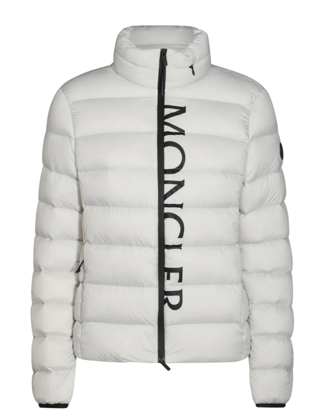 GIUBBINO MONCLER UOMO BIANCO SCRITTA NERA