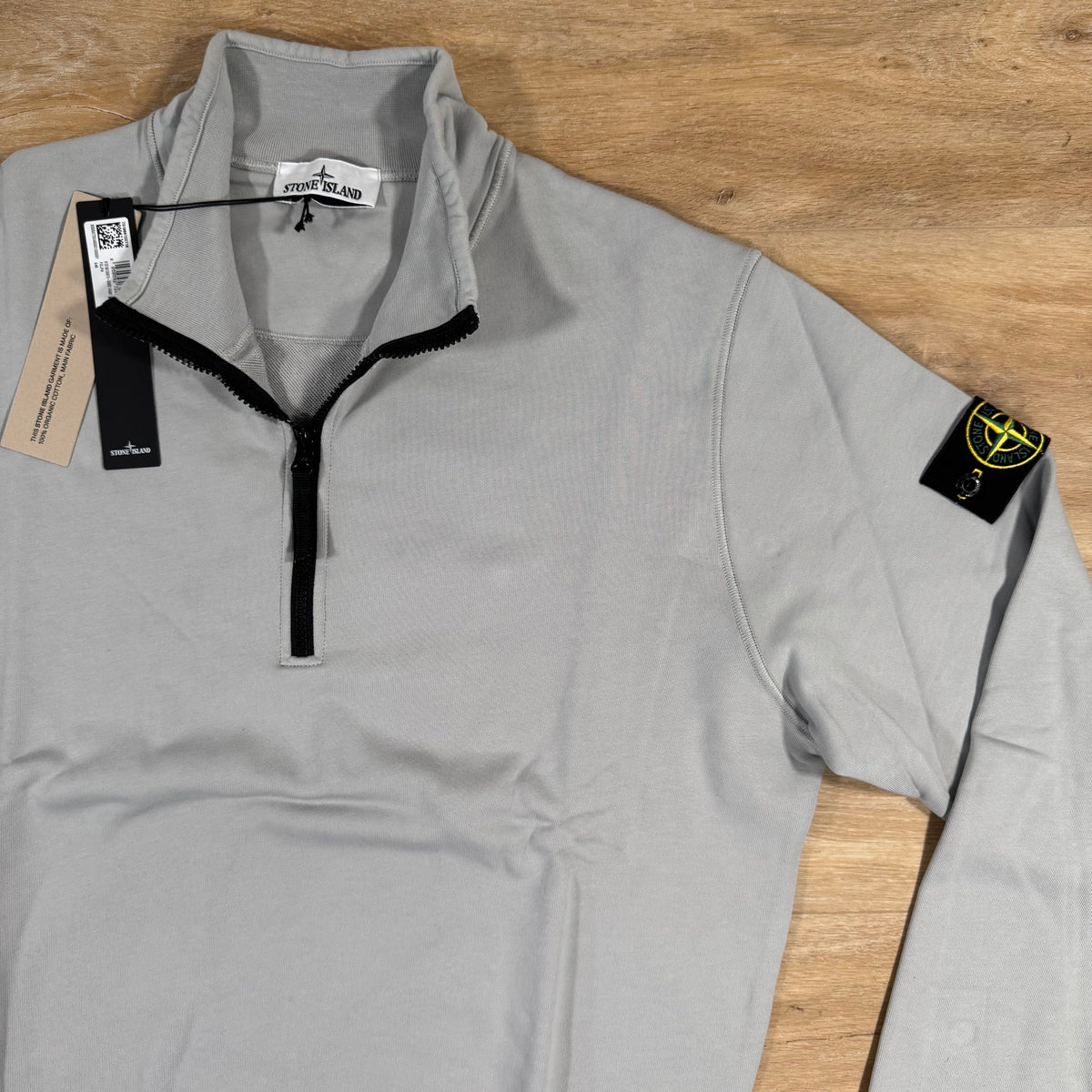 Stone Island Organic Cotton Half-Zip Sweatshirt in Pearl Grey Castmark