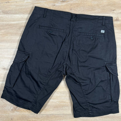 CP Company Stretch Sateen Lens Cargo Shorts in Black Castmark