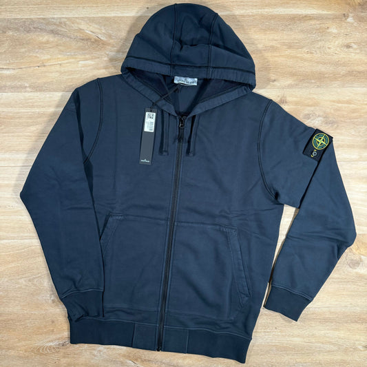 Stone Island Organic Cotton Fleece Zip Hoodie in Navy Castmark