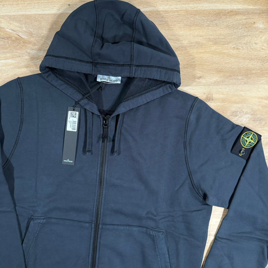 Stone Island Organic Cotton Fleece Zip Hoodie in Navy Castmark