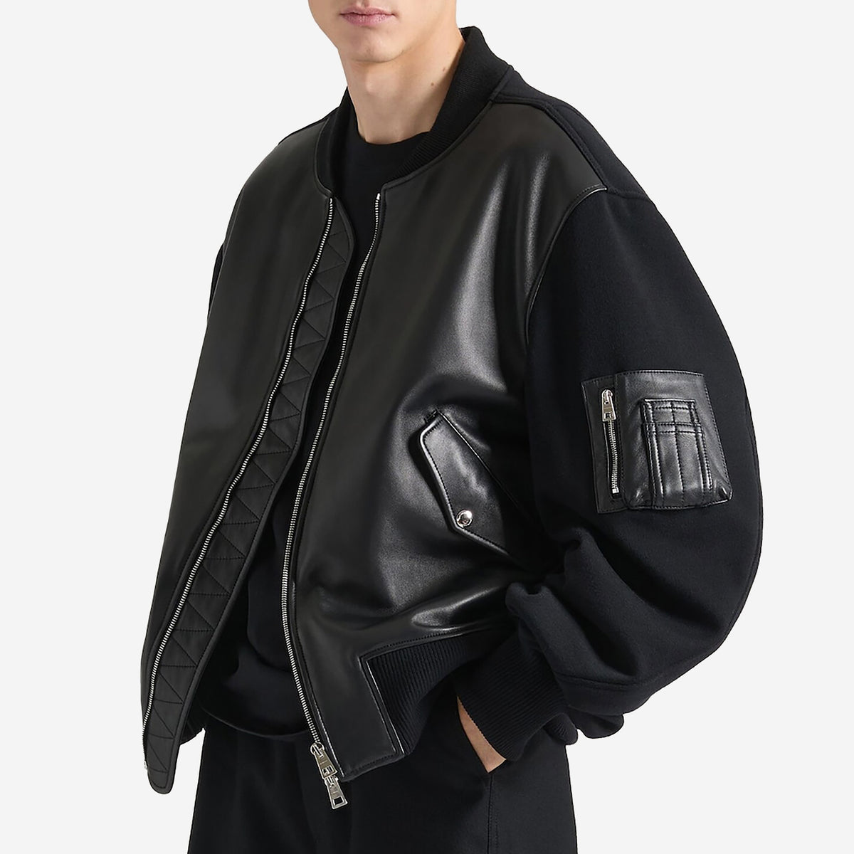 Givenchy Leather And Wool Cocoon Bomber Jacket