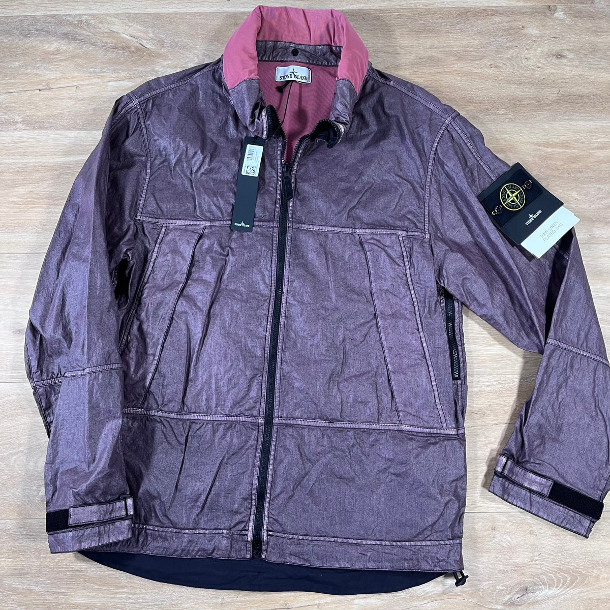 Stone Island Raw Linen Plated-OVD Jacket in Burgundy Castmark