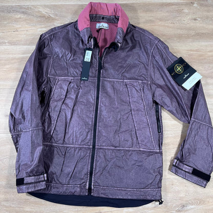 Stone Island Raw Linen Plated-OVD Jacket in Burgundy Castmark