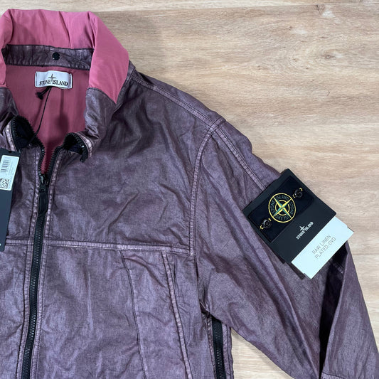 Stone Island Raw Linen Plated-OVD Jacket in Burgundy Castmark