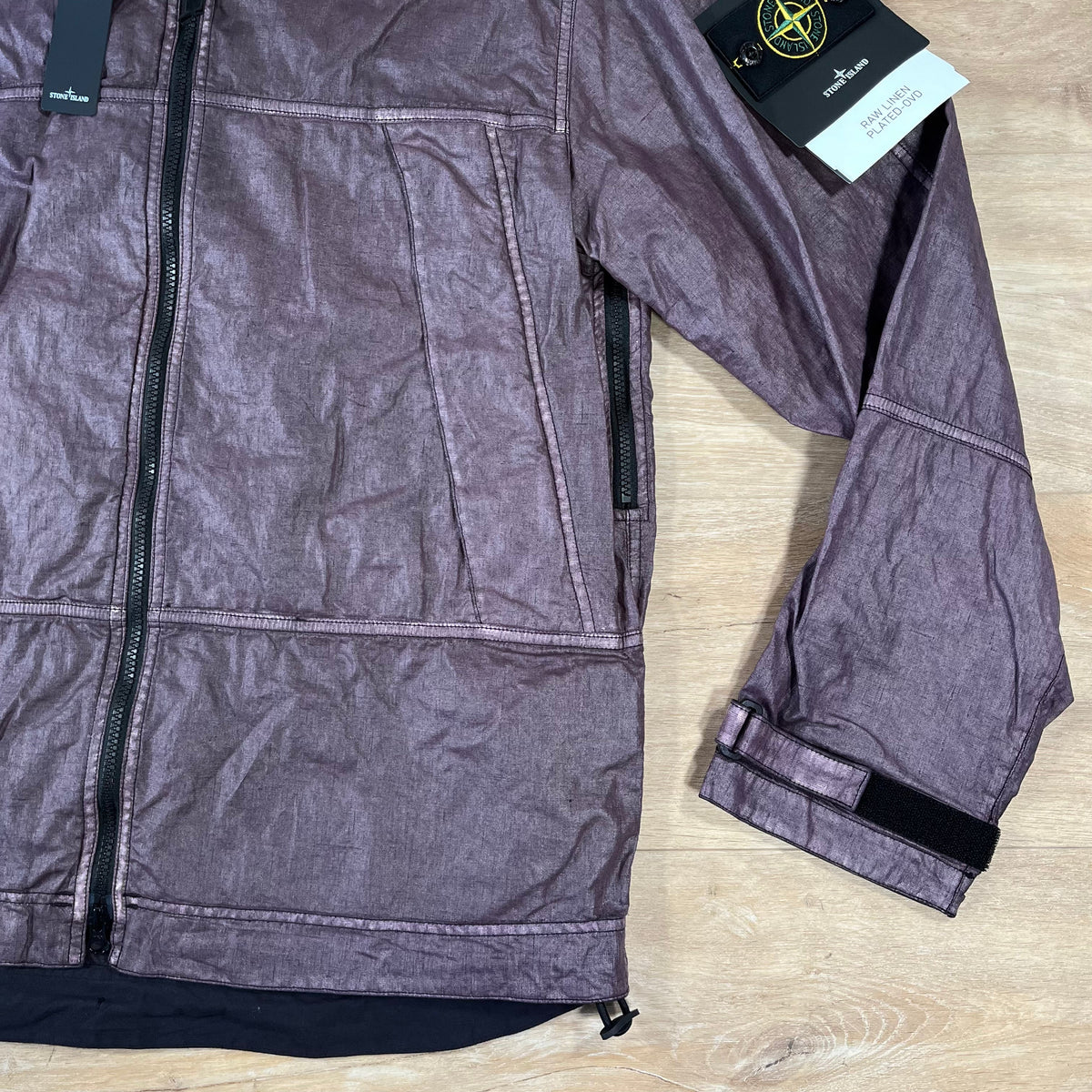 Stone Island Raw Linen Plated-OVD Jacket in Burgundy Castmark