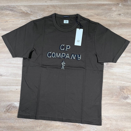 CP Company Mercerized 30/2 Jersey Twisted Logo T-Shirt in Ivy Green Castmark