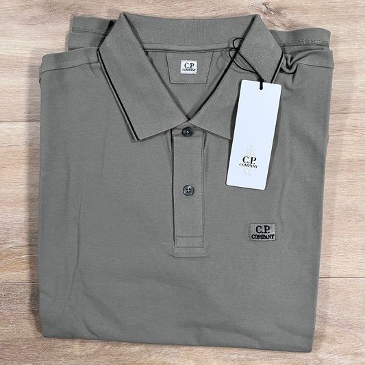 CP Company Stretch Piquet Striped Collar Polo Shirt in Fallen Rock Castmark