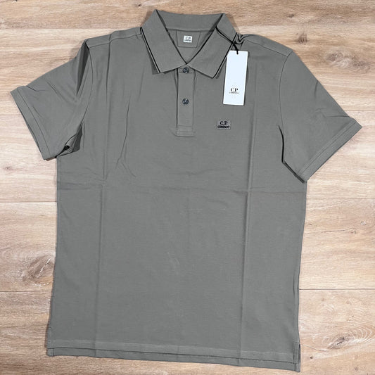 CP Company Stretch Piquet Striped Collar Polo Shirt in Fallen Rock Castmark