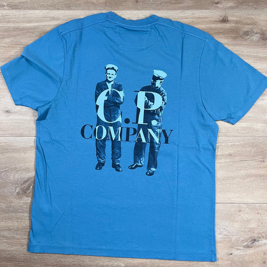 CP Company 30/1 Jersey British Sailor T-Shirt in Aegean Blue Castmark
